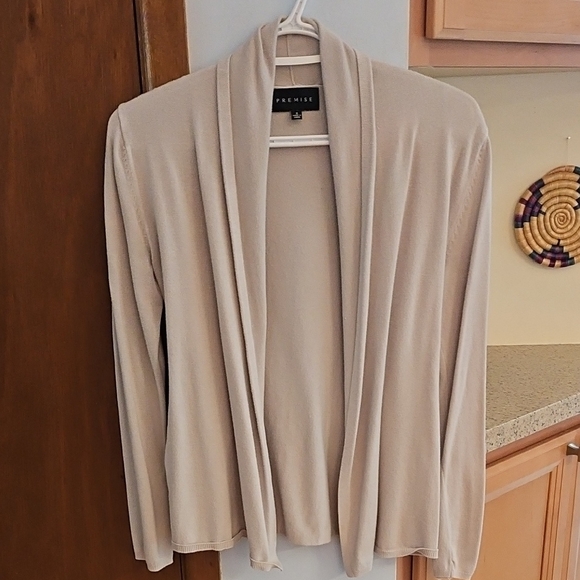 **Clearance** Premise Open Front Taupe Cardigan - Picture 1 of 11